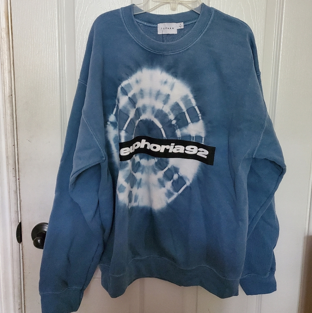 Topman Euphoria 92 Blue Tie Dye Graphic Sweatshirt Size Small